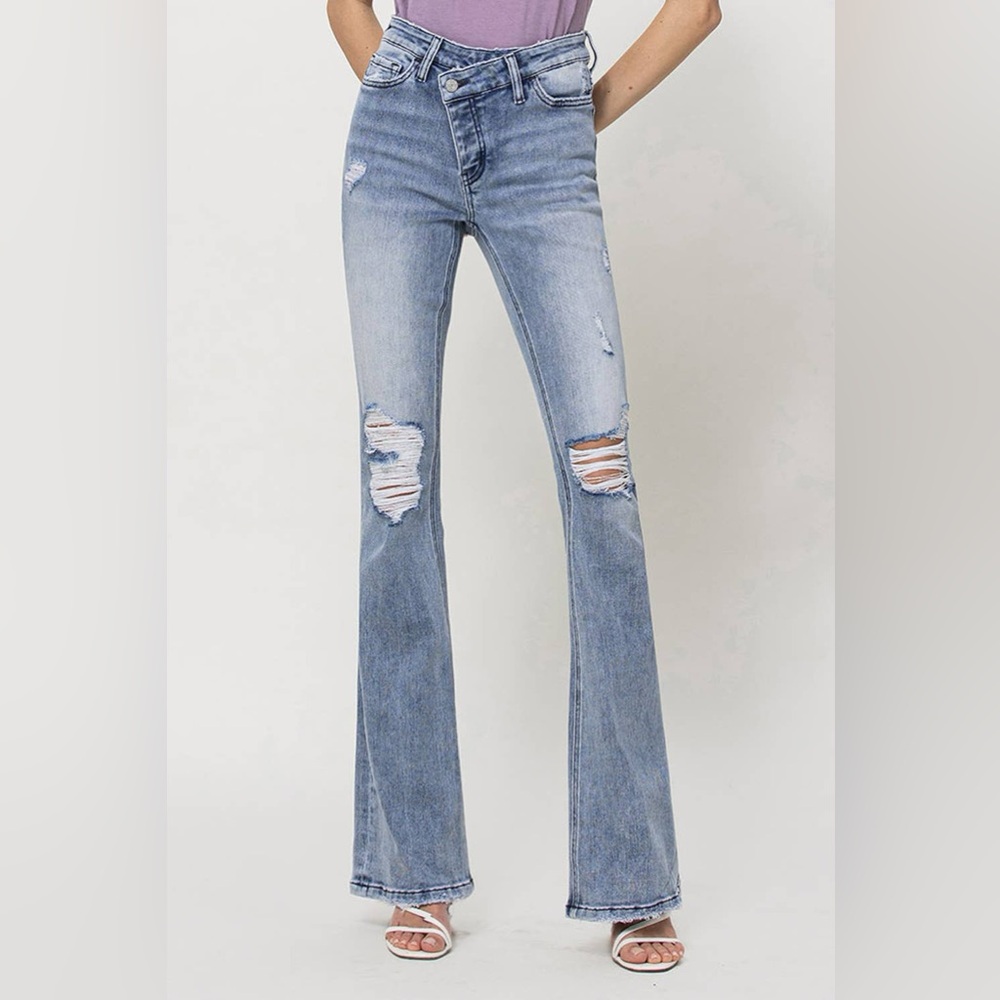 High Rise Criss Cross Flare Jean